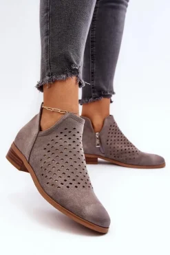 Niskie Botki Damskie Na Płaskim Obcasie Szare Janetris