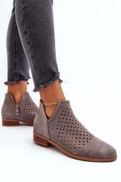 Niskie Botki Damskie Na Płaskim Obcasie Szare Janetris