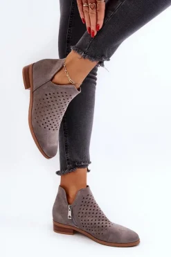 Niskie Botki Damskie Na Płaskim Obcasie Szare Janetris