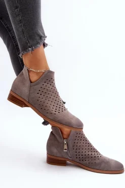 Niskie Botki Damskie Na Płaskim Obcasie Szare Janetris