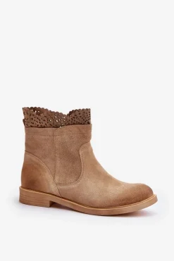 Niskie Botki Damskie Na Płaskim Obcasie Zamszowe Lewski 3624 Beżowe