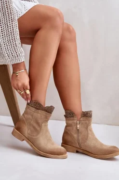 Niskie Botki Damskie Na Płaskim Obcasie Zamszowe Lewski 3624 Beżowe