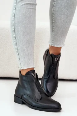 Niskie Botki Damskie Na Płaskim Obcasie Ocieplane Czarne S.Barski HY42-119 Czarne