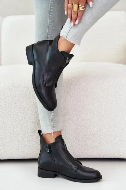 Niskie Botki Damskie Na Płaskim Obcasie Ocieplane Czarne S.Barski HY42-119 Czarne