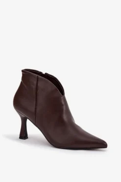 Niskie Botki Damskie Na Szpilce Czekoladowe Jolivra