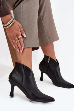 Niskie Botki Damskie Na Szpilce Czarne Jolivra