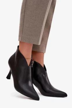 Niskie Botki Damskie Na Szpilce Czarne Jolivra