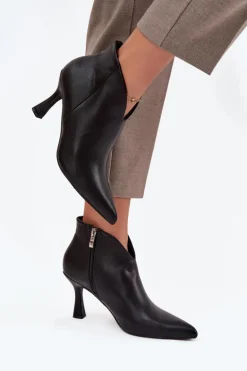 Niskie Botki Damskie Na Szpilce Czarne Jolivra