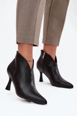Niskie Botki Damskie Na Szpilce Czarne Jolivra