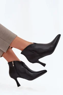 Niskie Botki Damskie Na Szpilce Czarne Jolivra