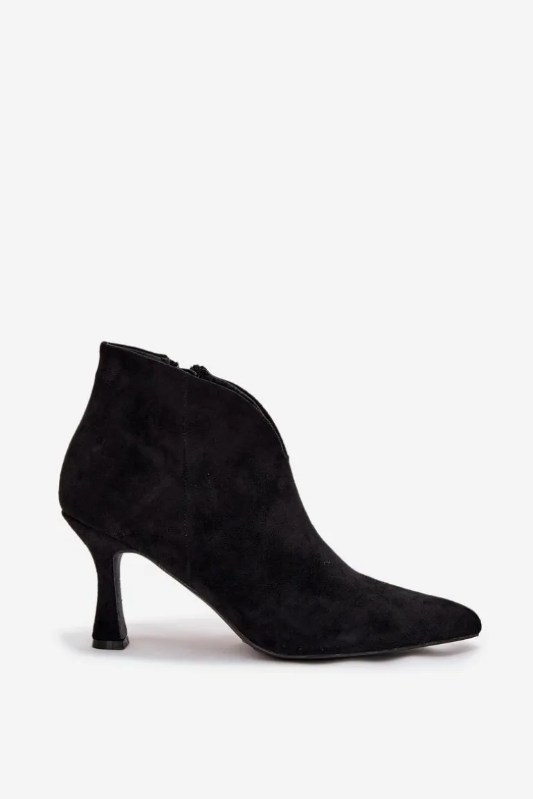 Niskie Botki Damskie Na Szpilce Eko Zamszowe Czarne Jolivra