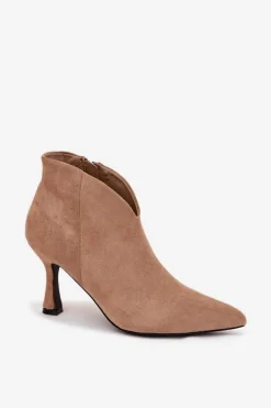 Niskie Botki Damskie Na Szpilce Eko Zamszowe Beżowe Jolivra