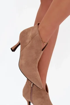 Niskie Botki Damskie Na Szpilce Eko Zamszowe Beżowe Jolivra