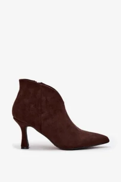 Niskie Botki Damskie Na Szpilce Eko Zamszowe Czekoladowe Jolivra