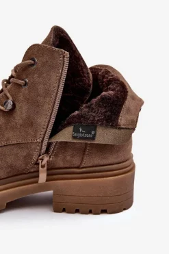 Niskie Botki Damskie Ocieplane Na Suwak Ciemnobeżowe Cameronia