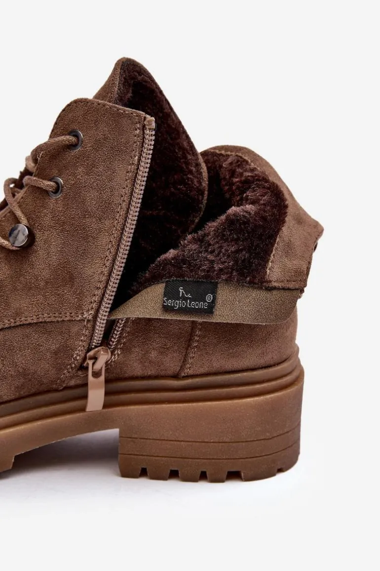 Niskie Botki Damskie Ocieplane Na Suwak Ciemnobeżowe Cameronia