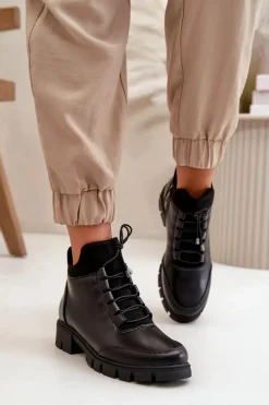 Niskie Botki Damskie Ocieplane Z Eko Skóry Czarne Erisabelle