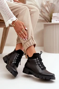 Niskie Botki Damskie Ocieplane Z Eko Skóry Czarne Erisabelle