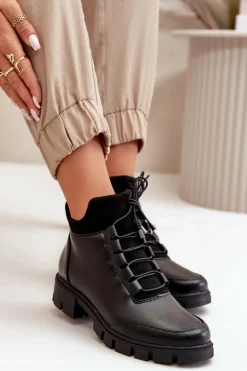 Niskie Botki Damskie Ocieplane Z Eko Skóry Czarne Erisabelle