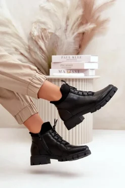 Niskie Botki Damskie Ocieplane Z Eko Skóry Czarne Erisabelle