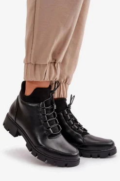 Niskie Botki Damskie Ocieplane Z Eko Skóry Czarne Erisabelle