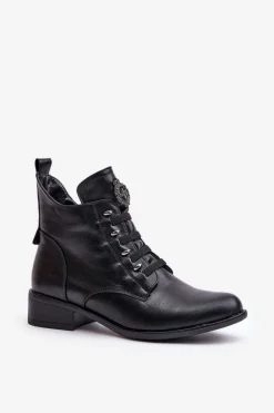 Niskie Botki Ocieplane Na Zamek Z Ozdobą Czarne Nevalia