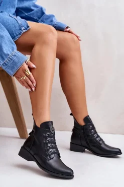 Niskie Botki Ocieplane Na Zamek Z Ozdobą Czarne Nevalia