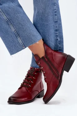 Niskie Botki Ocieplane Na Zamek Z Ozdobą Bordowe Nevalia