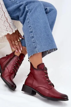 Niskie Botki Ocieplane Na Zamek Z Ozdobą Bordowe Nevalia