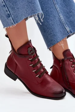 Niskie Botki Ocieplane Na Zamek Z Ozdobą Bordowe Nevalia