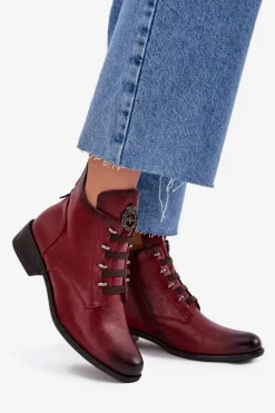 Niskie Botki Ocieplane Na Zamek Z Ozdobą Bordowe Nevalia