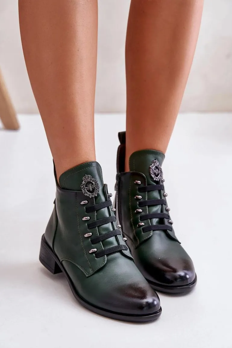 Niskie Botki Ocieplane Na Zamek Z Ozdobą Zielone Nevalia