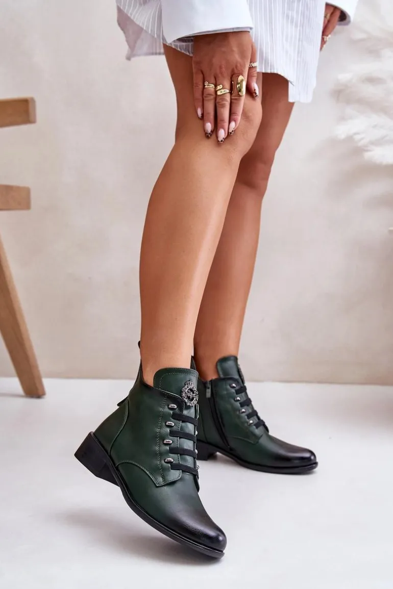 Niskie Botki Ocieplane Na Zamek Z Ozdobą Zielone Nevalia
