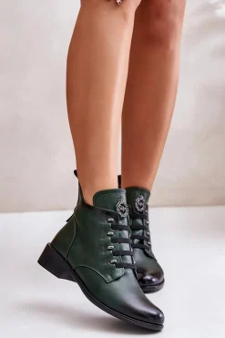Niskie Botki Ocieplane Na Zamek Z Ozdobą Zielone Nevalia