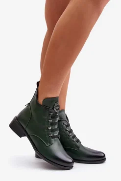 Niskie Botki Ocieplane Na Zamek Z Ozdobą Zielone Nevalia