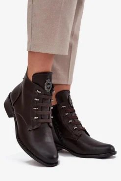 Niskie Botki Ocieplane Na Zamek Z Ozdobą Brązowe Nevalia