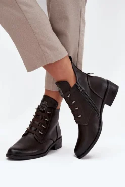 Niskie Botki Ocieplane Na Zamek Z Ozdobą Brązowe Nevalia