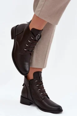 Niskie Botki Ocieplane Na Zamek Z Ozdobą Brązowe Nevalia