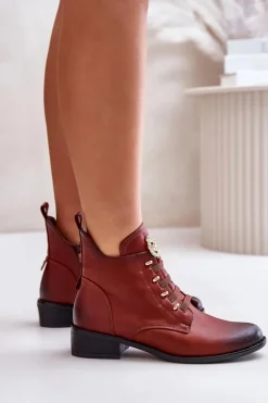 Niskie Botki Ocieplane Na Zamek Z Ozdobą Brązowe Nevalia