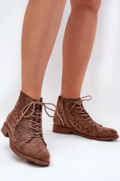 Niskie Botki Z Ażurowym Wzorem S.Barski HY51-185 Brązowe