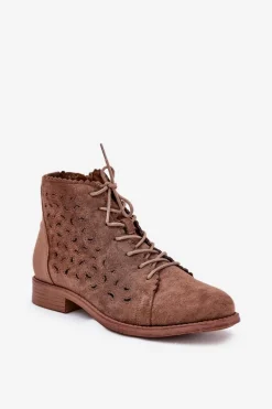 Niskie Botki Z Ażurowym Wzorem S.Barski HY51-185 Brązowe