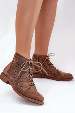 Niskie Botki Z Ażurowym Wzorem S.Barski HY51-185 Brązowe