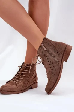 Niskie Botki Z Ażurowym Wzorem S.Barski HY51-185 Brązowe
