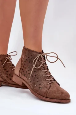 Niskie Botki Z Ażurowym Wzorem S.Barski HY51-185 Brązowe