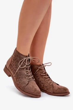 Niskie Botki Z Ażurowym Wzorem S.Barski HY51-185 Brązowe