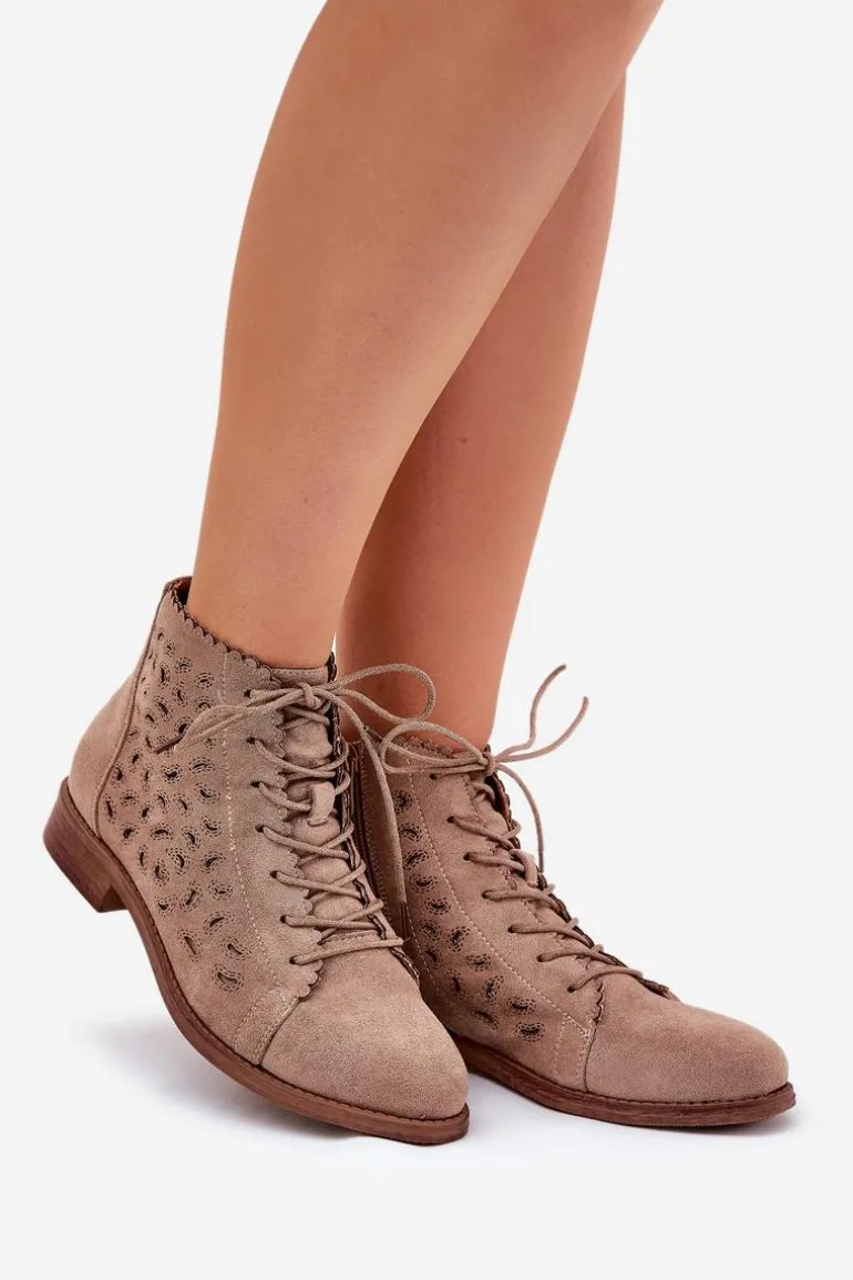 Niskie Botki Z Ażurowym Wzorem S.Barski HY51-185 Beżowe