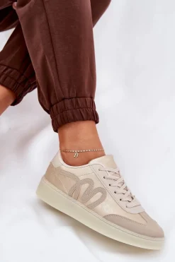 Niskie Buty Sportowe Damskie Z Eko Skóry Złoto-Beżowe Iladira