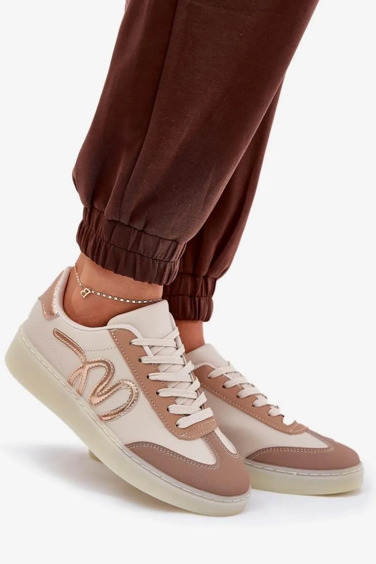 Niskie Buty Sportowe Damskie Z Eko Skóry Beżowe Iladira