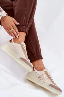 Niskie Buty Sportowe Damskie Z Eko Skóry Beżowe Iladira