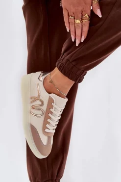 Niskie Buty Sportowe Damskie Z Eko Skóry Beżowe Iladira
